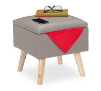Relaxdays Pouf Contenitore in Ecopelle, HxLxP 40 x 40 x 40 cm, Sgabello da Salotto, Cubo con Coperchio Imbottito, Grigio, 1 pz