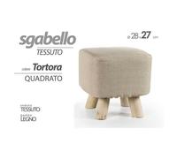 POUF SGABELLO POGGIAPIEDI QUADRATO POUFF TESSUTO PIEDI LEGNO TORTORA 27X28CM 790