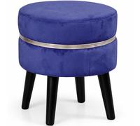Pouf Sgabello Rotondo Blu Design Moderno Poggiapiedi con Rivestimento in Velluto