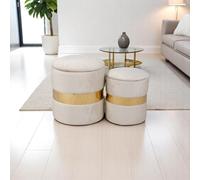 Pouf velluto beige con contenitore e fascia oro Set 2 - OTTAVIA