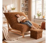 Pouf XXL con struttura in legno, poltrona relax con sgabello e cuscino | Design 3 in 1, ergonomico comfort di 135°, stabile fino a 180 kg, in tessuto a coste, alternativa per il soggiorno