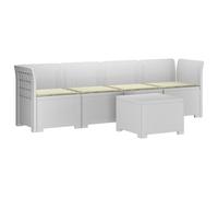 POUFGDR Divano giardino 4 posti in polipropilene bianco con cuscini | Resistente alle intemperie, design in rattan contemporaneo, manutenzione semplice, facile da montare a due