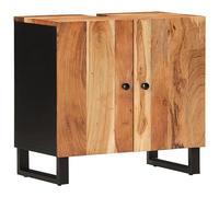 POUFGDR Mobile Lavello 62x33x58 cm Legno di Acacia e Ingegneria | Due scomparti, piano per lavello, gambe in ferro resistenti, fissaggio a parete in dotazione, lavabo non incluso
