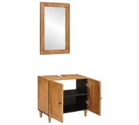 POUFGDR Set di mobili da bagno 2 pezzi marrone | Legno di ingegneria,specchio da parete piatto,porte a filo,design contemporaneo,linee semplici,stoccaggio generoso