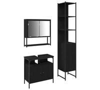 POUFGDR Set di mobili da bagno 3 pc Rovere Nero | Mobile a specchio da parete, mobile sotto lavabo, mobile alto, legno di ingegneria, ante a filo, pulsanti facili