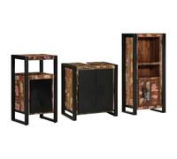 POUFGDR Set di mobili da bagno 3 pezzi in ferro e legno massiccio | Mobile sottolavello, armadio autonomo, armadio a parete, design minimalista, risparmio di spazio, facile manutenzione