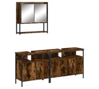 POUFGDR Set di mobili da bagno, 3 pezzi, rovere affumicato | Mobile sotto lavabo, armadio a muro, specchio vetro, legno di ingegneria, risparmio di spazio