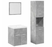 POUFGDR Set di mobili da bagno, 4 pezzi, grigio cemento | Legno di ingegneria, fissaggio a parete, lavabo con troppo pieno, specchio per il trucco, superficie liscia facile da pulire