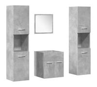 POUFGDR Set di mobili da bagno 4 pezzi grigio cemento | Legno ingegneristico, armadio a muro, specchio per il trucco, stoccaggio sospeso, superficie liscia