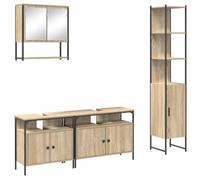 POUFGDR Set di mobili da bagno, 4 pezzi, rovere Sonoma | Legno di ingegneria, armadio a specchio, mobile sotto lavabo, portaoggetti asciugamani, posa a parete, design minimalista