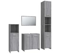 POUFGDR Set di mobili da bagno 4 pezzi Sonoma Grigio | Armadio alto,specchio,maniglie pratiche,legno di ingegneria,resistenza all'umidità,fissaggio a parete,montaggio facile
