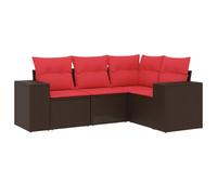 POUFGDR Set divano da giardino 4 pezzi in rattan marrone con cuscini | Fodere lavabili, design modulare, seduta imbottita, facile manutenzione, resistente alle intemperie, uso terrazzo patio