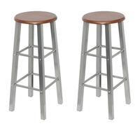 POUFGDR Sgabelli da bar, 4 pezzi, MDF marrone e acciaio argentato | Design classico moderno, poggiapiedi a doppia altezza, robusto telaio in acciaio, carico 110 kg, facile da montare