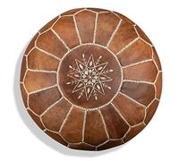 Poufs&Pillows Pouf Artigianale in Vera Pelle - Fatto A Mano - Venduto Imbottito - Cuscini Da Pavimento, ottomano (Cognac)