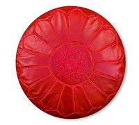 Poufs&Pillows Pouf Artigianale Marocchino in Vera Pelle - Fatto A Mano - Venduto Imbottito - Cuscini Da Pavimento, ottomano (Rosso)