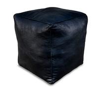 Poufs&Pillows Pouf Quadrato in Vera Pelle - Fatto A Mano - Venduto Imbottito - Cuscini da Pavimento, ottomano, poggiapiedi (Nero)