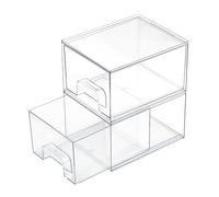 POUMUE 2 Pezzi Cassetti Plastica Impilabili, Cassetti Trasparenti Impilabili, Cassetti Impilabili con 10 Tappetini Antiscivolo, Cassettini Portaoggetti per il Bagno, Tavolo da Toeletta, Scrivania