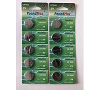 Poundmax Pila a Bottone 10 x CR2032 Litio 3V, 20mm x 3,2mm, per Auto Allarme Portachiavi Orologi Giocattoli Fotocamere Calcolatrici
