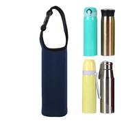 Poupangke Borsa termica per bottiglia d'acqua, con maniglia, porta bottiglia d'acqua all'aperto, custodia protettiva con fibbia in neoprene, borsa per tazze in acciaio inox e bicchieri di vetro, blu