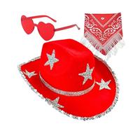 Poupangke Cappello da cowboy Bling da donna, cappello da cowgirl scintillante, 3 x cappello da cowboy classico con paillettes con occhiali da sole, divertente cappello da cowgirl