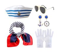 Poupangke Costume da Capitano Yacht | Cappello della e per adulti con occhiali da sole | 5x vestiti novità per il matrimonio di nozze di Natale di Pasqua