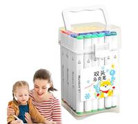 Poupangke Pennarelli per Scrittura, penne a doppia punta per artisti e disegni, 48 colori ad asciugatura rapida, con punte sottili e pennello per tessile, tela, ceramica, legno