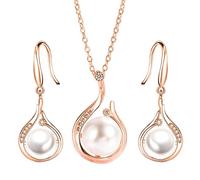 Poupangke Set di gioielli di perle per le donne, set di gioielli di perle, Gioielli di San Favori per le ragazze, Orecchini di collana di perle finte per, Se référer au descriptif, Copper +