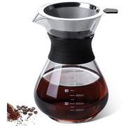 Pour Over - Caffettiera da 600 ml, per caffè con filtro, a mano, in acciaio inox, filtro a mano, in vetro, con filtro permanente, per la casa, il caffetteria, il ristorante e il campeggio, colore nero