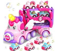 Pourbibi Camion Giocattolo per Bambini 2 3 4 5 6 Anni, Bambini Giocattoli Compleanno Regalo per Ragazze 1 2 3 Anni, Unicorno Bambina Pasqua Regalo Macchinine per Bambini Giochi Bambina 2-6 Anni