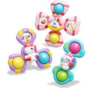 Pourbibi Spinner per bambini - Ventosa per bambini con campana di cristallo rotante unicorno giocattoli da bagno con bolle in silicone giocattoli da viaggio per bambini seggiolone vassoio vassoio