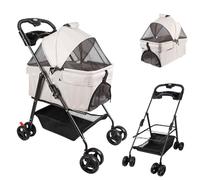 Pousette cane 2 in 1 Pet Stroller, borsa da trasporto, Buggy per cani pieghevole con cuscino, passeggino con 4 ruote (grigio, 50 x 65 x 99 cm)