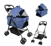 Pousette cane 2 in 1 Pet Stroller, borsa da trasporto, Buggy per cani pieghevole con cuscino, passeggino con 4 ruote (blu, 50 x 65 x 99 cm)