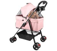 Pousette cane 2 in 1 Pet Stroller, borsa da trasporto, Buggy per cani pieghevole con cuscino, passeggino con 4 ruote (rosa, 50 x 65 x 99 cm)