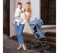 Pousstte - Passeggino per passeggino, compatto, pieghevole, ruote maneggevoli e leggeri, schienale regolabile, materiale anti-UV, con custodia regalo per bambino, colore: blu