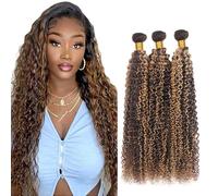 Poutpoutm Curly Wave Bundles Human Hair - Extension per capelli umani, 3 ciocche da 100 g a doppia trama P427 Highlight Blonde for Woman 28 30 32 pollici