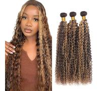 Poutpoutm Curly Wave Bundles Human Hair - Extension per capelli umani, 3 ciocche da 100 g a doppia trama P427 Highlight Blonde for Woman 14 16 18 pollici