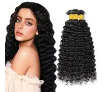 Poutpoutm Deep Wave Bundles Human Hair - Extension per capelli umani, 3 ciocche da 50 g, colore nero naturale per donna, 18 20 22 pollici