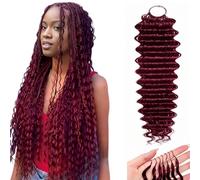 Poutpoutm Deep Wave Human Hair Crochet Bundles Pre-Separated Feather Crochet Human Hair Lightweight Reusable Extension per capelli umani 60 g 40 pz #99J Burgundy for Woman 16 Inch