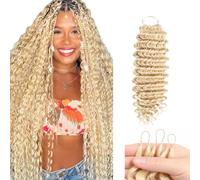 Poutpoutm Deep Wave Human Hair Crochet Bundles Pre-Separated Feather Crochet Human Hair Lightweight Reusable Extension per capelli umani 60 g 40 pezzi #613 bionda per donna 28 pollici