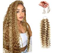 Poutpoutm Deep Wave Human Hair Crochet Bundles Pre-Separated Feather Crochet Human Hair Lightweight Reusable Extension per capelli umani 60 g 40 pezzi P27/613 Highlight Blonde for Woman 28 Inch