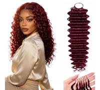 Poutpoutm Deep Wave Human Hair Crochet Bundles Pre-Separated Feather Crochet Human Hair Lightweight Reusable Extension per capelli umani 60 g 40 pz #99J Burgundy for Woman 24 Inch