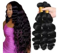 Poutpoutm Loose Deep Wave Bundles Human Hair - Extension per capelli umani, 3 ciocche da 50 g, colore nero naturale per donna 20 22 24 pollici