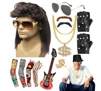 Povanjer Costume rock, set di costumi rocker anni '80, accessori Rockstar 13 pezzi costumi rock anni '80, set di accessori anni '80, feste a tema, abiti anni '80, anni '80, abiti