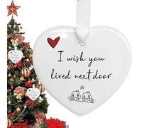 Povanjer Cuore da Appendere in Ceramica,Vorrei Che tu vivessi nella Porta Accanto. Ornamento di Natale | Targa Ornamentale a Forma di Cuore in Ceramica per Decorazioni da tavola, Borse per la Scuola,