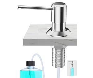 Poveta Dispenser Sapone Cucina Rame, Dosatore Sapone da Incasso per Lavello | Dispenser Detersivo con Bottiglia da 300 Ml e Tubo da 1,2 M, Dispenser con dado in metallo, Riempimento dall'Alto, Cromato