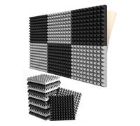 Povhhee 12 lastre autoadesive in schiuma fonoassorbenti, 2 x 12 x 12 cm, motivo piramide, per studio domestico, colore nero +
