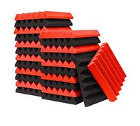 Povhhee 24 in schiuma acustica, triangolare, scanalature, sonori ignifughi, schiuma fonoassorbente per la parete, rosso e nero