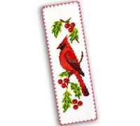 Povitrulya Cardinale - Kit per punto croce con segnalibro a punto croce, set da ricamo fai da te, regalo di Natale fatto a mano per adulti e bambini con un uccello rosso seduto su un vischio natalizio