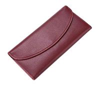 POVVFRTY Real Cowhide Women's Long Wallet, Women's Card Bag, Cowhide Wallet, Hand-Held(Burgundy)