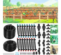 Powate Sistema di irrigazione da giardino 130FT con tubi da 1/2", attacco Quick-Connect da 1/4", irrigatore automatico per piante, aiuole, colore nero